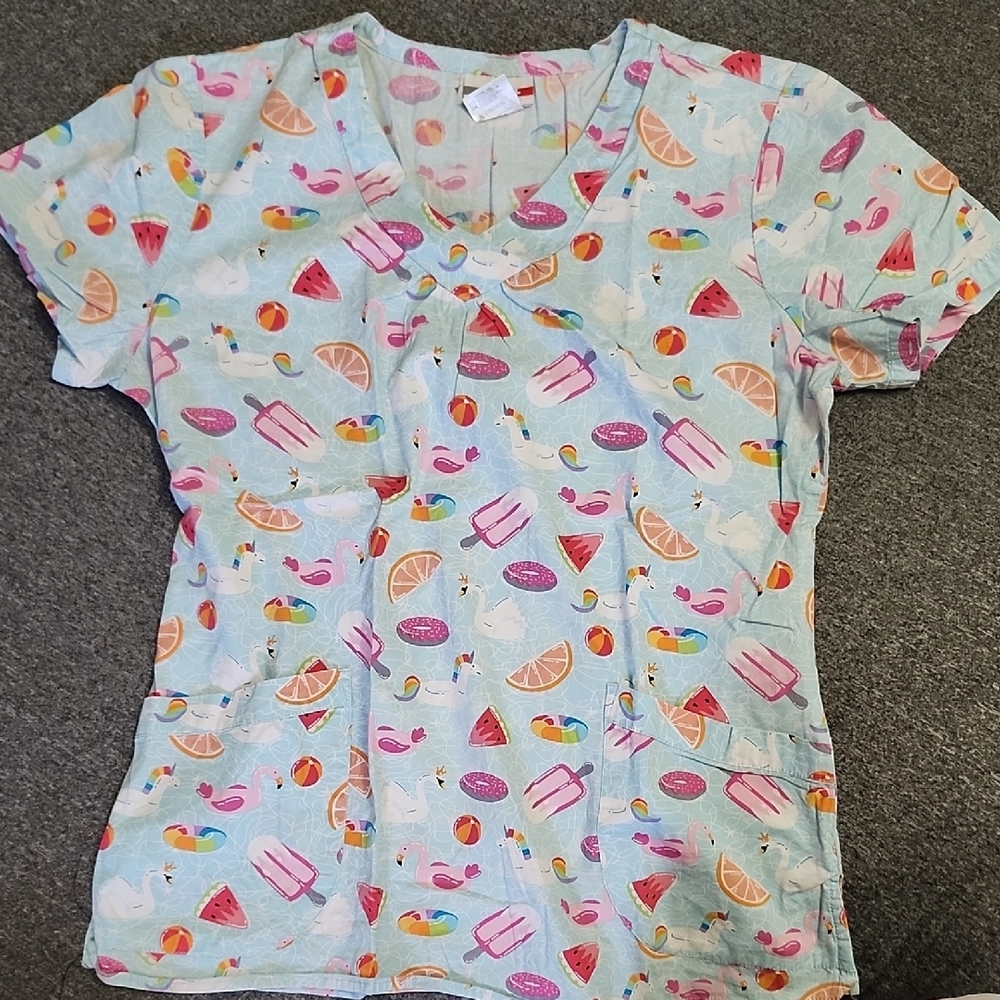 Colorful Scrub Top with Fun Print